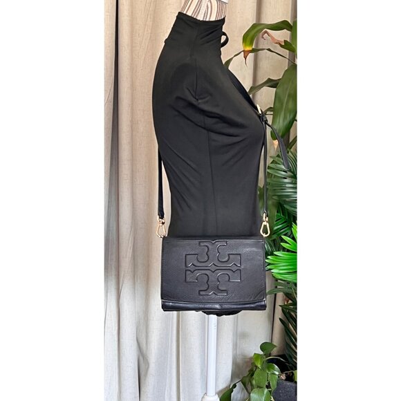 RARE!!! TORY BURCH BLACK LEATHER BOMBE SHOULDER BAG/CROSSBODY - Picture 10 of 13